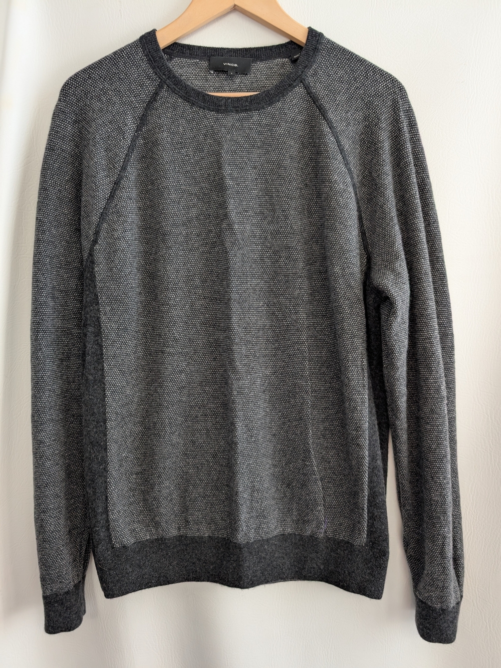 Vince Gray Wool Cashmere Birdseye Textured Crewneck Sweater - L